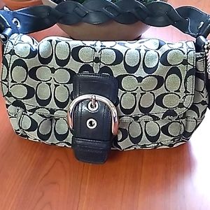 Coach hand bag black/gray signature cloth